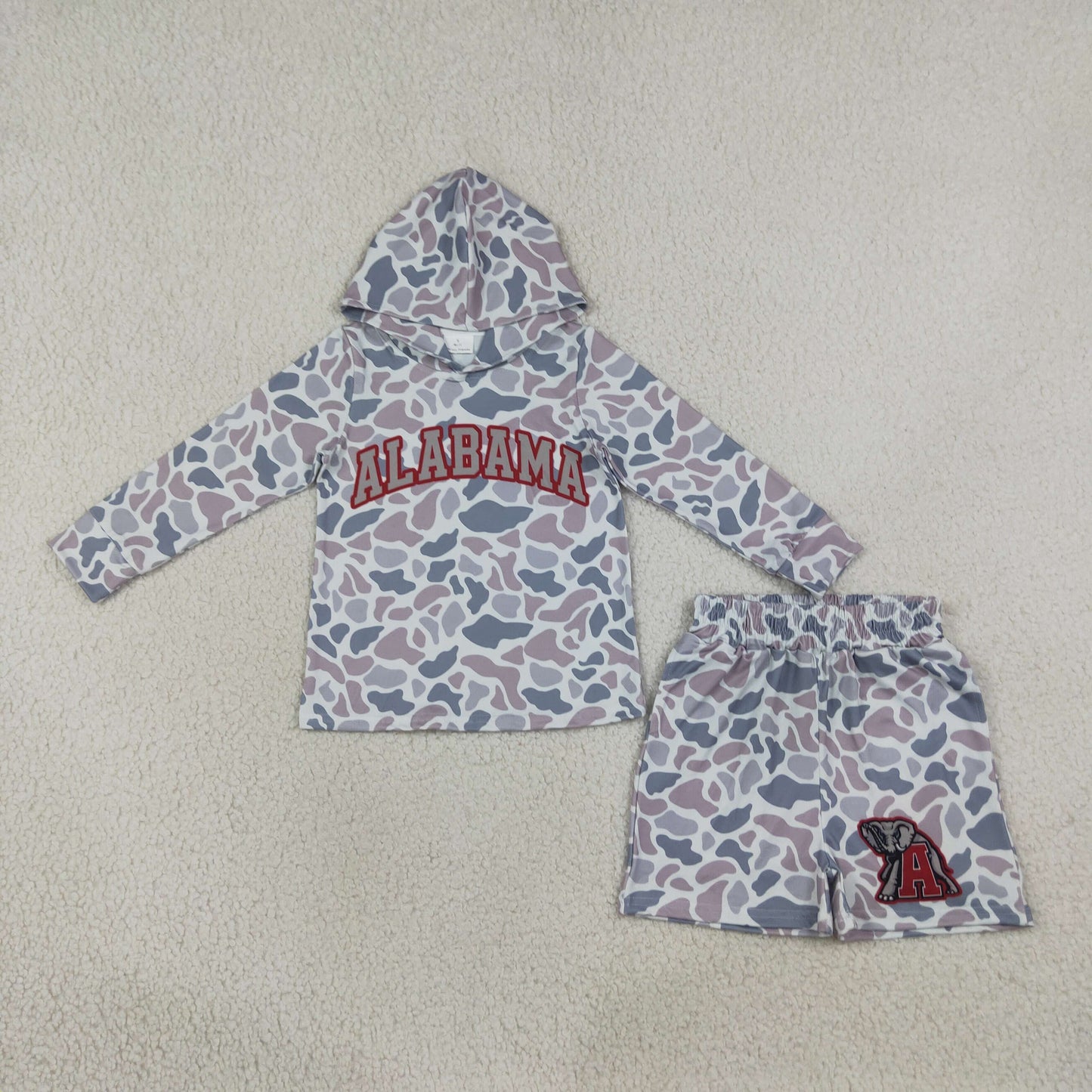 Baby Boys Light Grey Camo Alabama Long Sleeve Hoodie Pockets Short Team Clothes Set