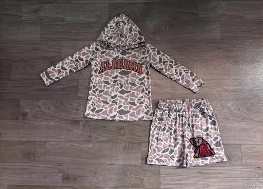 Baby Boys Grey Camo Alabama Long Sleeve Hoodie Short Team Clothes Set Preorder