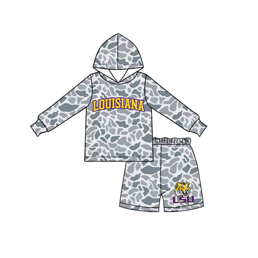Baby Boys Grey Camo Louisiana Long Sleeve Hoodie Short Team Clothes Set Preorder