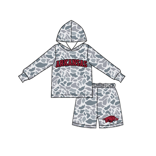 Baby Boys Grey Camo Arkansas Long Sleeve Hoodie Short Team Clothes Set Preorder