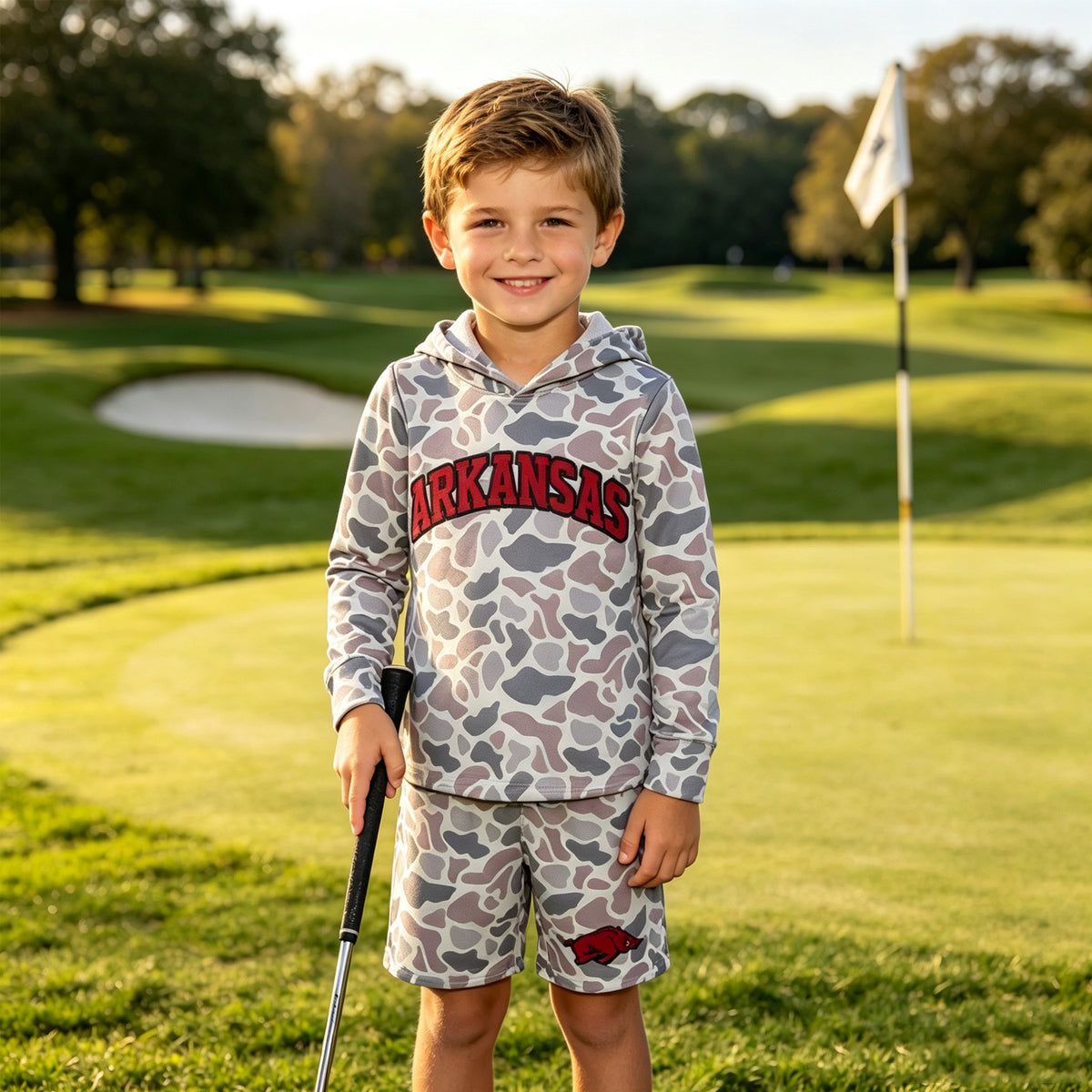 Baby Boys Light Grey Camo Arkansas Long Sleeve Hoodie Pockets Short Team Clothes Set