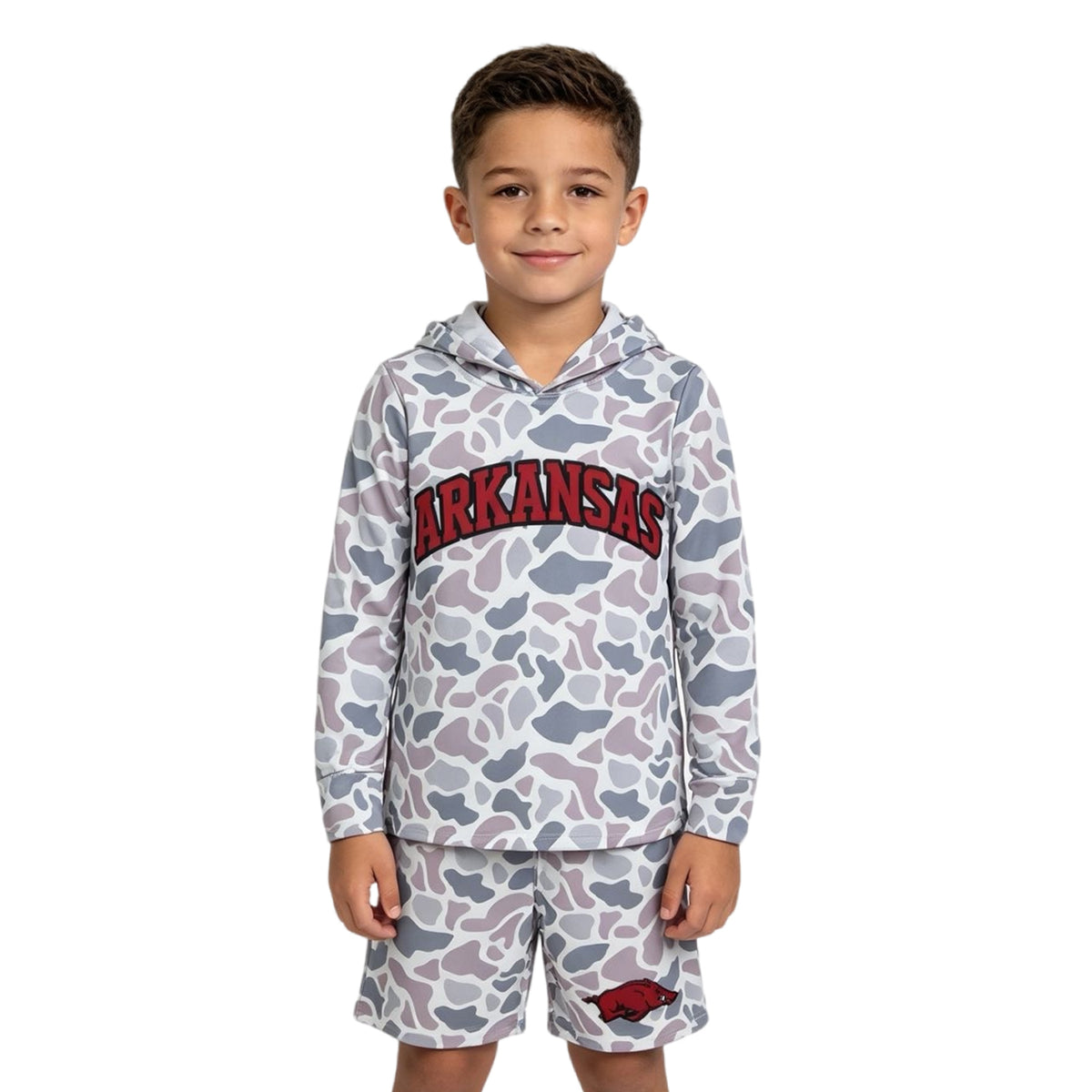 Baby Boys Light Grey Camo Arkansas Long Sleeve Hoodie Pockets Short Team Clothes Set