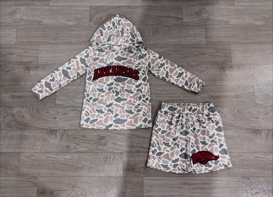 Baby Boys Grey Camo Arkansas Long Sleeve Hoodie Short Team Clothes Set Preorder