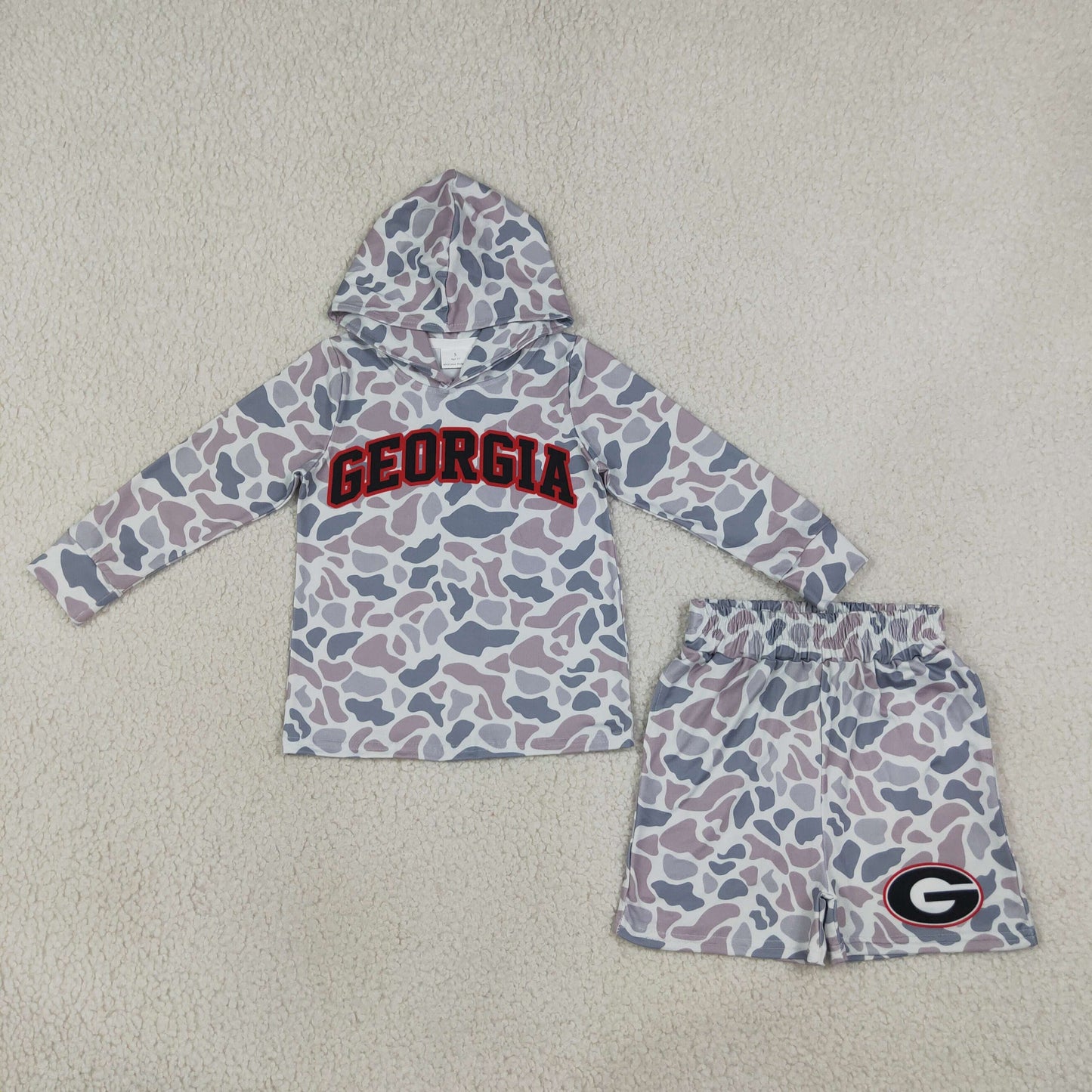 Baby Boys Light Grey Camo Georgia Long Sleeve Hoodie Pockets Short Team Clothes Set