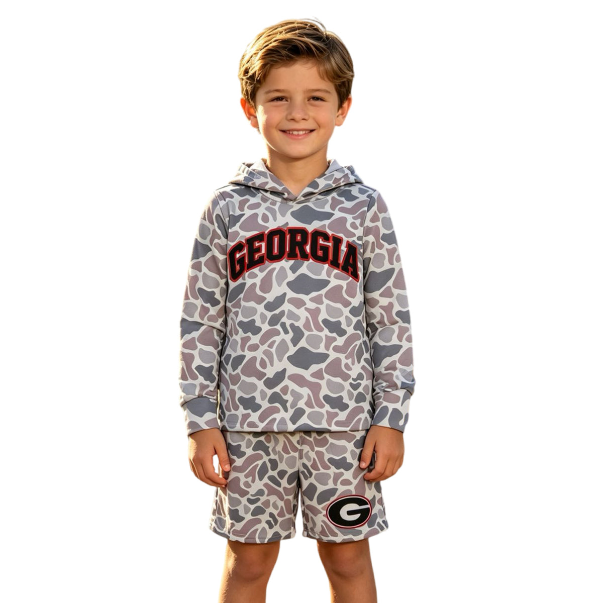 Baby Boys Light Grey Camo Georgia Long Sleeve Hoodie Pockets Short Team Clothes Set
