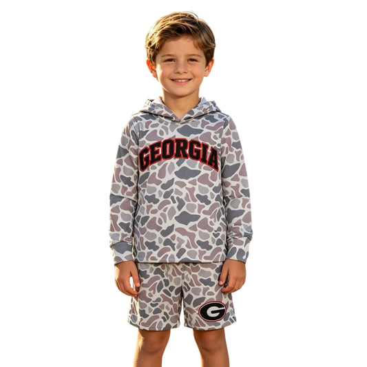 Baby Boys Light Grey Camo Georgia Long Sleeve Hoodie Pockets Short Team Clothes Set