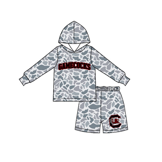 Baby Boys Grey Camo Gamecocks Long Sleeve Hoodie Short Team Clothes Set Preorder
