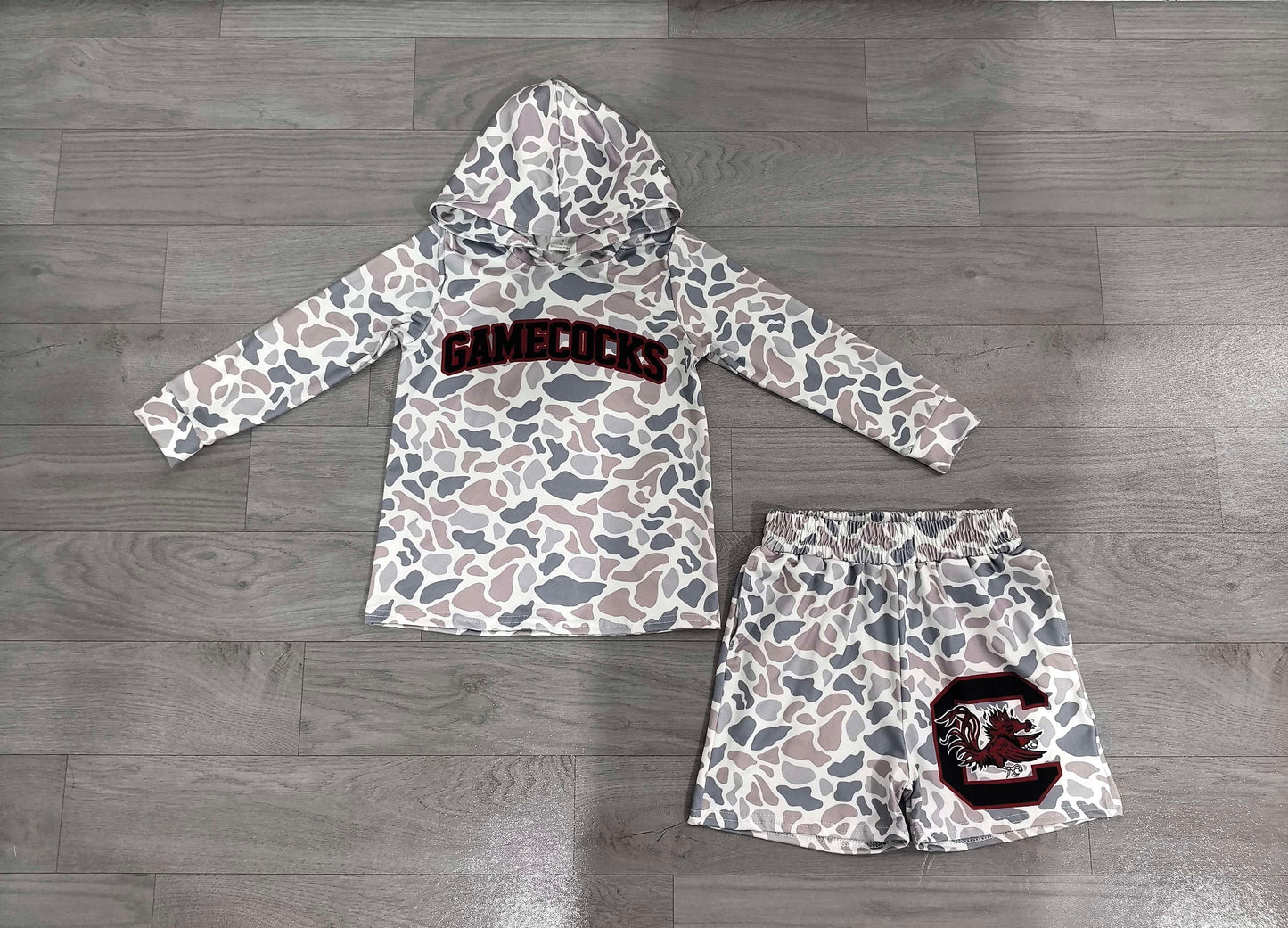 Baby Boys Grey Camo Gamecocks Long Sleeve Hoodie Short Team Clothes Set Preorder