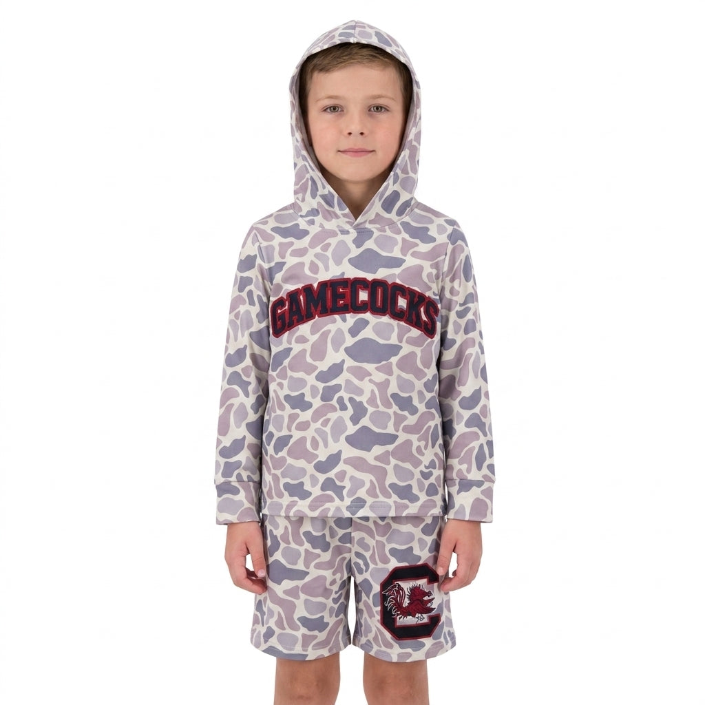 Baby Boys Light Grey Camo Gamecocks Long Sleeve Hoodie Pockets Short Team Clothes Set