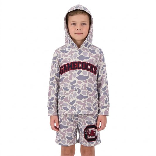 Baby Boys Light Grey Camo Gamecocks Long Sleeve Hoodie Pockets Short Team Clothes Set