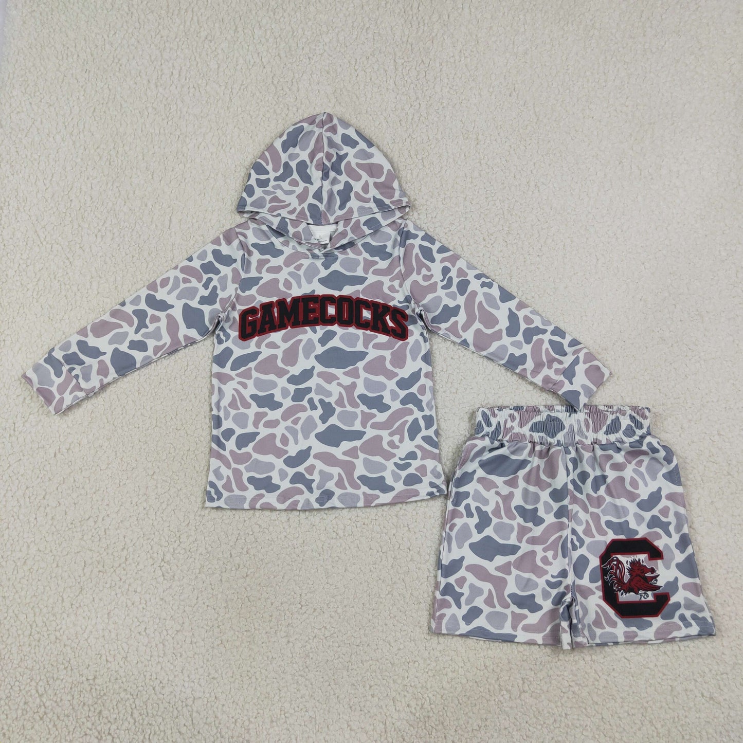 Sibling Baby Boys Light Grey Camo Hoodie Pockets Shorts Team Clothes Sets