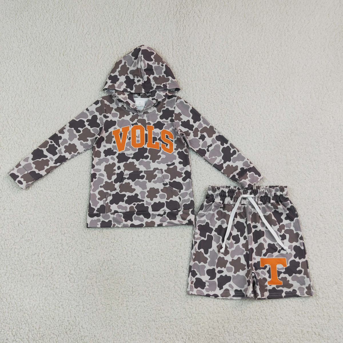 Baby Boys Grey Camo Vols Long Sleeve Hoodie Pockets Short Team Clothes Set