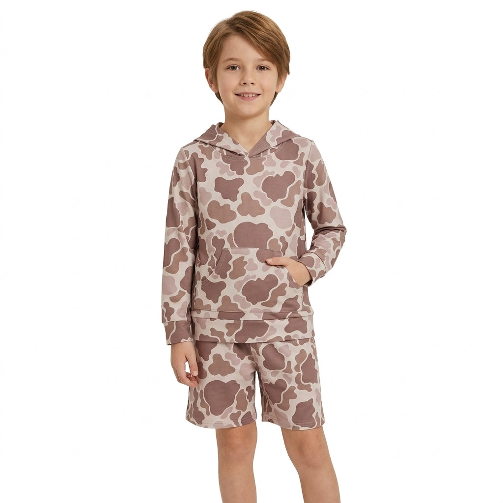 Baby Boys Long Sleeve Khaki Camo Hoodie Top Pocket Short Clothes Set