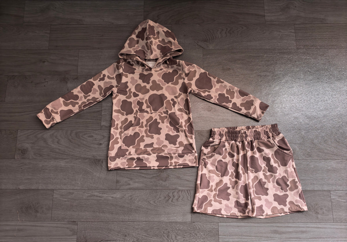 Baby Boys Long Sleeve Khaki Camo Hoodie Top Pocket Short Clothes Set Preorder