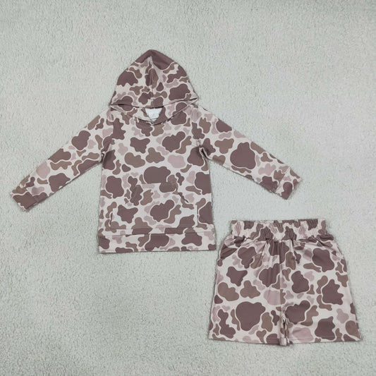 Baby Boys Long Sleeve Khaki Camo Hoodie Top Pocket Short Clothes Set