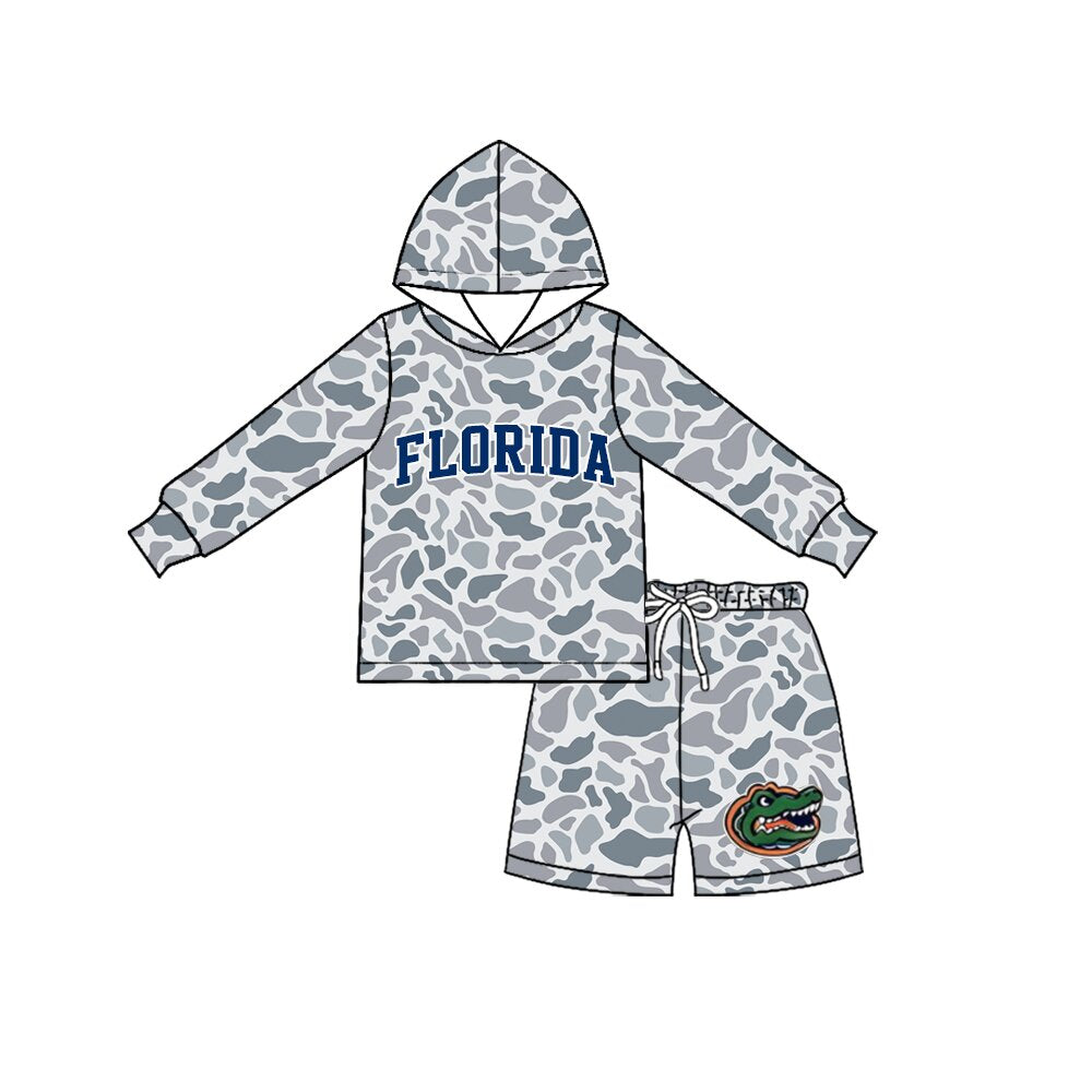 Preorder moq 5 Baby Boys Light Camo Florida Hoodie Top Short Team Clothes Set