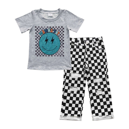 Baby Mama's Boy Grey Shirt Black Denim Pants Clothes Sets