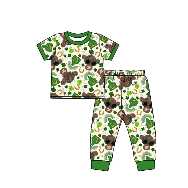 Baby Boys St Patrick Highland Cow Shirt Pants Pajamas Clothing Sets preorder