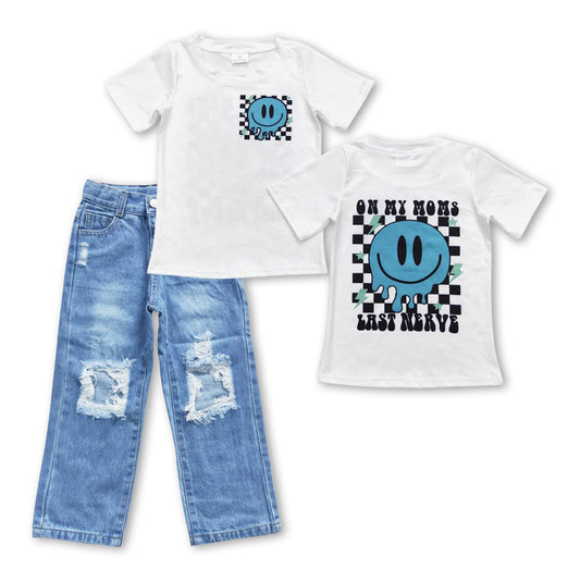 Baby Boys Smile Shirts Navy Distressed Denim Pants Clothes Sets