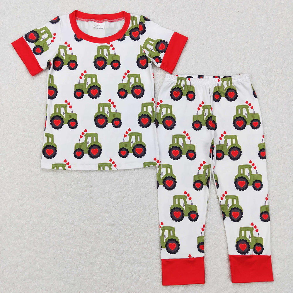 Baby Boys Valentines Hearts Tractors Shirt Pants Pajamas Clothes Sets