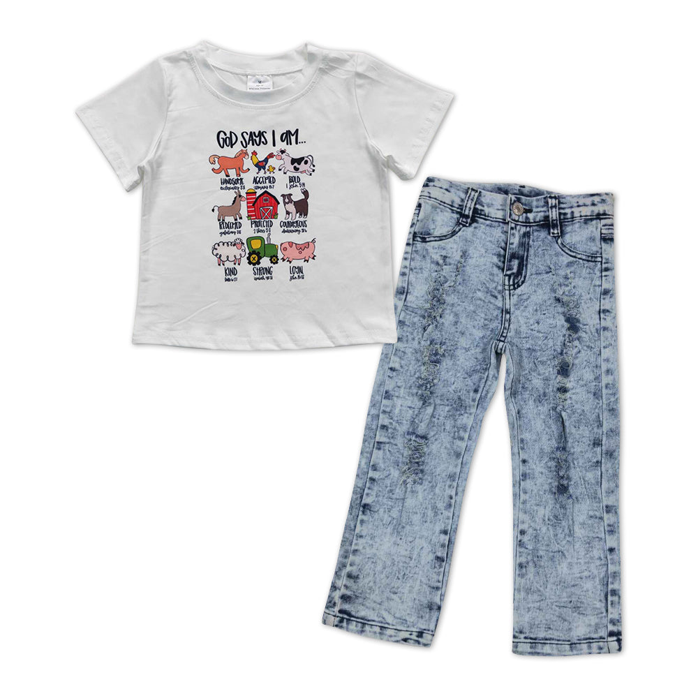 Baby Boys Farm Shirts Denim Light Blue Pants Clothes Sets