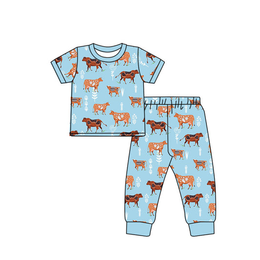 Baby Boys Western Cows Short Sleeve Shirt Top Pants Pajamas Clothes Sets preorder