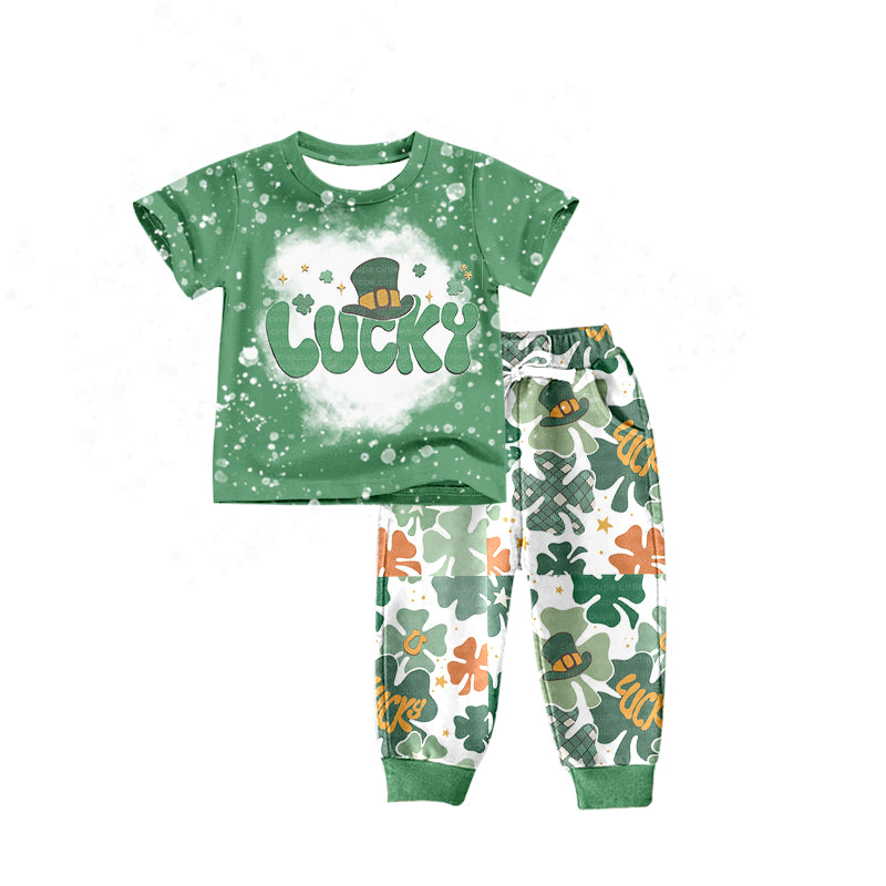Baby Boys St Patrick Day Green Lucky Shirt Top Pants Clothes Sets preorder