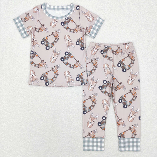 Sibling Baby Girls Trucks Deer Checked Sleeves Top Shorts Pants Christmas Clothes Sets