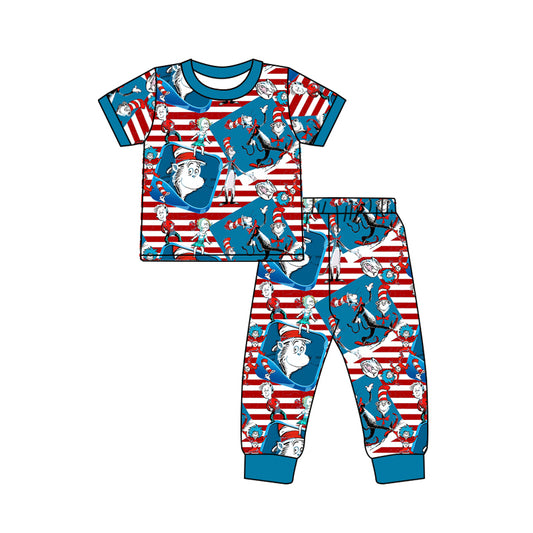 Baby Boys Red Stripes Dr Reading Shirt Pants Pajamas Clothing Sets preorder