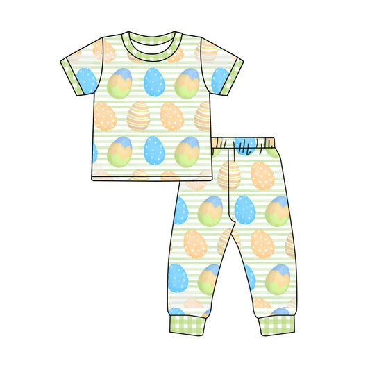 Baby Boys Easter Colorful Eggs Shirt Top Pants Pajamas Clothing Sets preorder