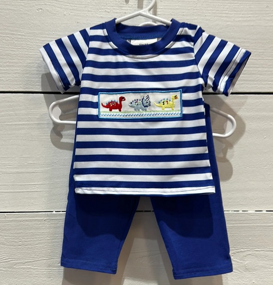 Baby Boys Blue Stripes Dinosaurs Short Sleeve Shirt Top Pants Clothing Sets preorder