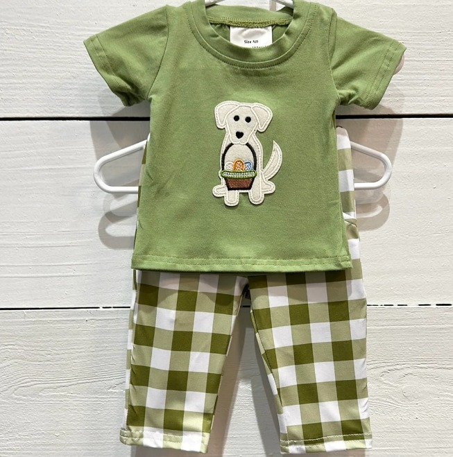 Baby Boys Green Easter Dog Eggs Short Sleeve Shirt Top Pants Clothing Sets preorder