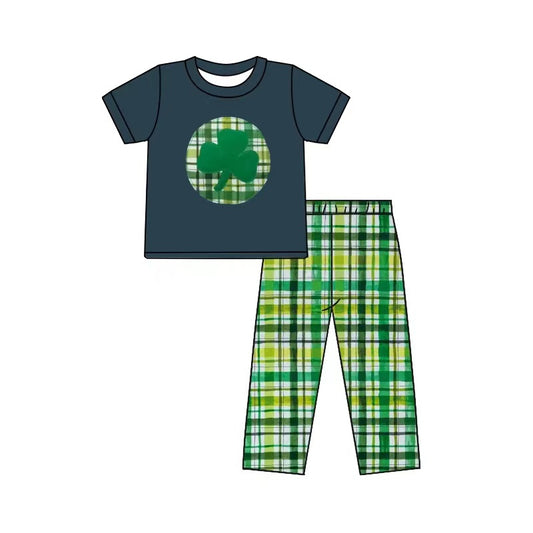 Baby Boys Toddler St Patrick Shirt Green Checkered Pants Clothes Sets Preorder