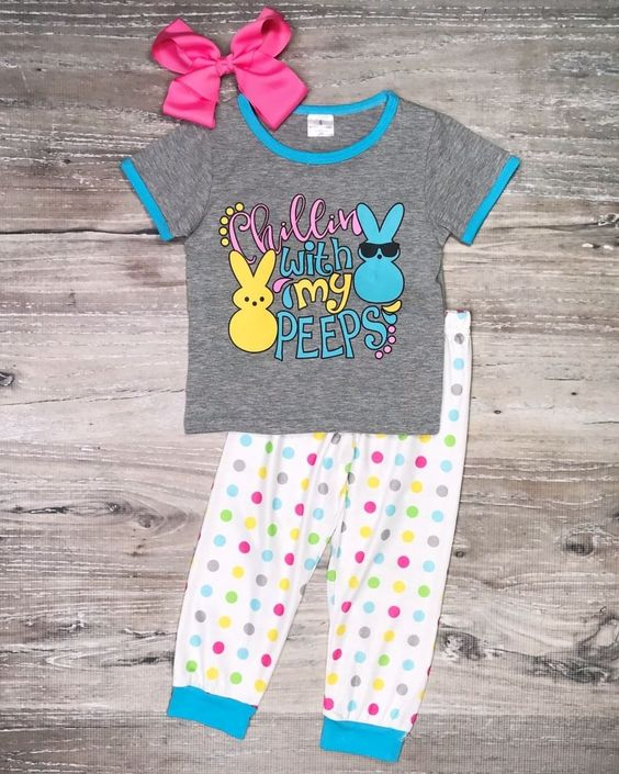 Baby Boys Chillin With My Peeps Tee Shirts Pants Easter Outfits Clothes Sets Preorder