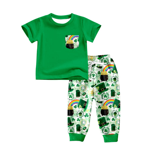 Baby Boys St Patrick Day Pocket Top Quatrefoil Pants Clothes Sets Preorder