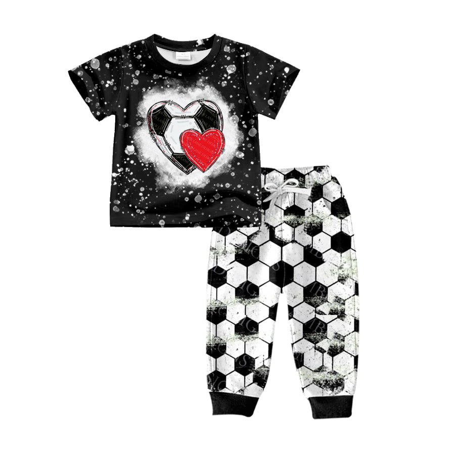 Baby Boys Soccer Black Tee Top Pants Outfits Clothes Sets Preorder