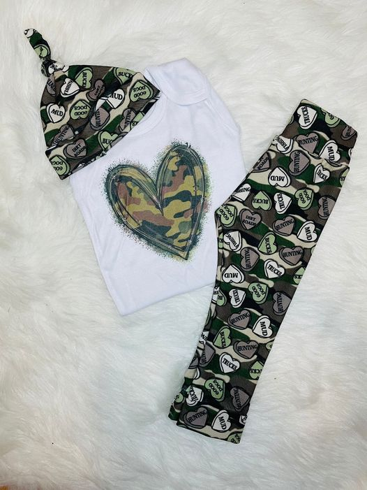 Baby Boys Heart Shirt Sleeve Shirts Pants Valentines Camo Clothes Sets Preorder