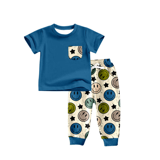 Baby Boys Blue Short Sleeve Shirt Smile Pants Clothes Sets Preorder