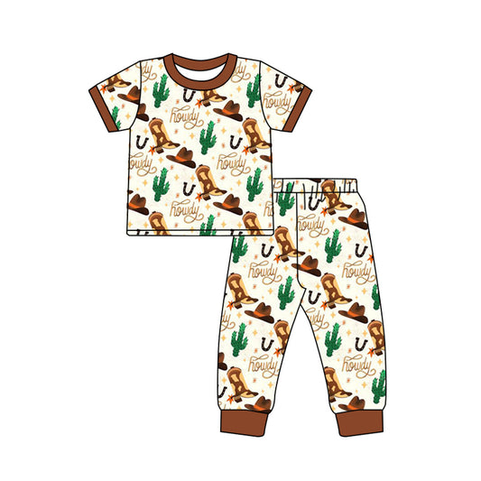 Baby Boys Short Sleeve Tee Shirts Western Boots Pants Pajamas Clothes Sets Preorder