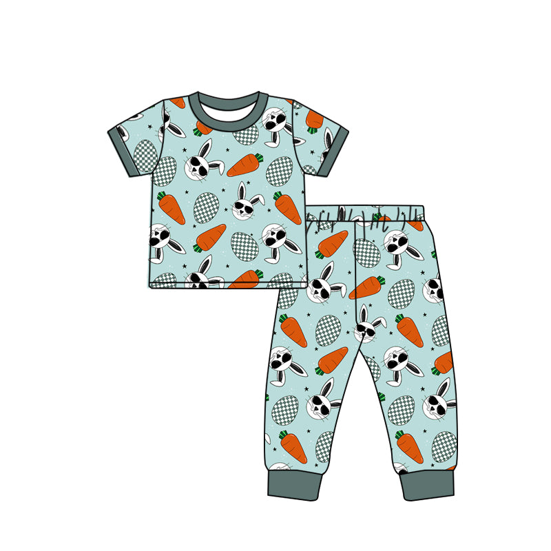 Baby Boys Easter Eggs Carrots Rabbits Short Sleeve Tops Pants Pajamas Clothes Sets Preorder