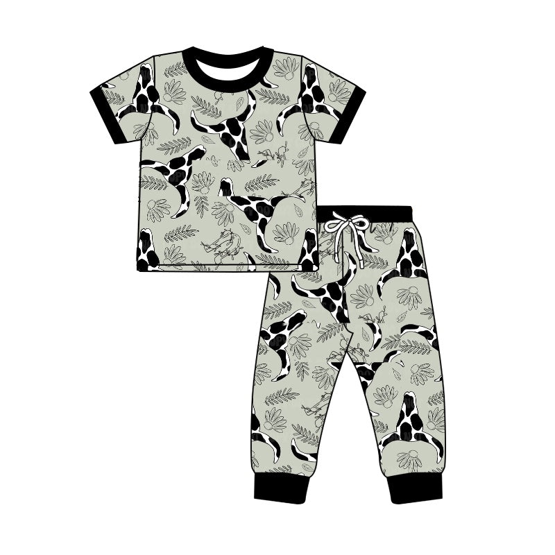 Baby Toddler Boys Western Cow Black Tee Shirts Tops Pants Pajamas Clothes Sets preorder