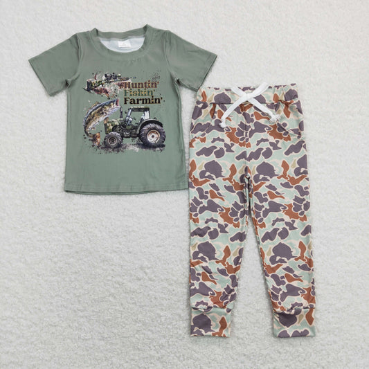 Sibling Baby Boys Short Sleeve Hunting Fishing Top Pockets Camo Pants Clothes Sets