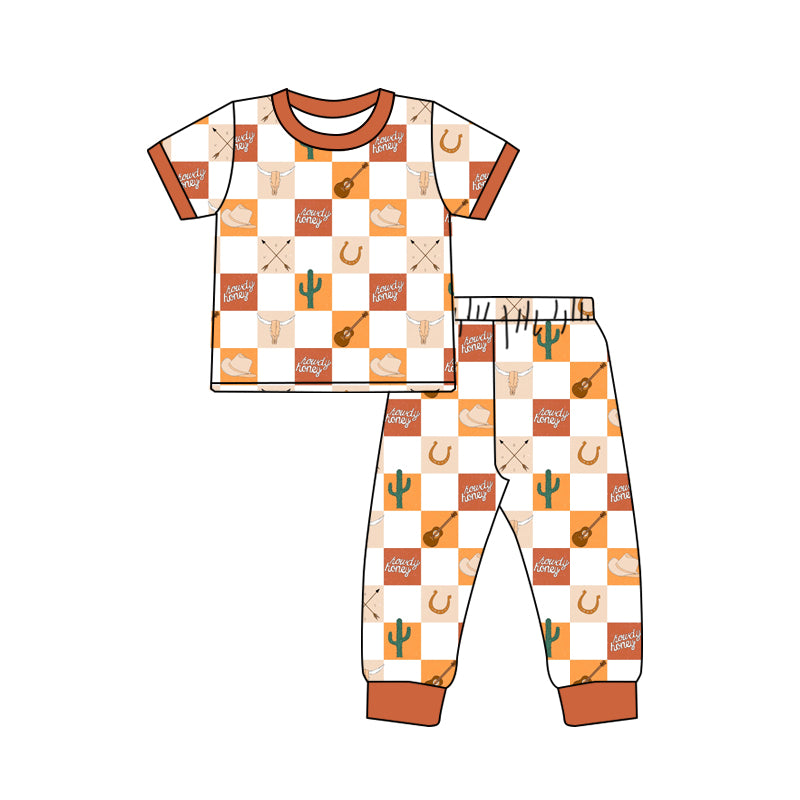 Baby Boys Short Sleeve Shirt Top Howdy Cactus Cow Pants Pajamas Clothes Sets preorder