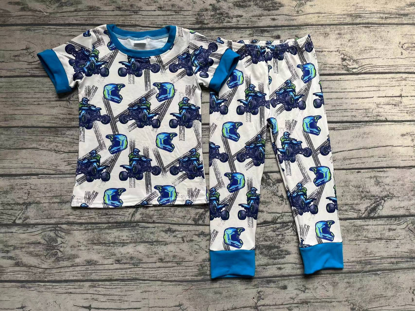 Baby Boys Blue Motobike Shirt Top Pants Pajamas Clothes Sets