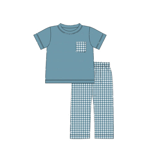 Baby Boys Short Sleeve Tee Shirts Top Checkered Pants Clothes Sets Preorder