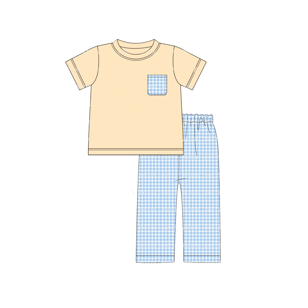 Baby Boys Pocket Shirt Blue Checkered Pants Clothes Sets Preorder