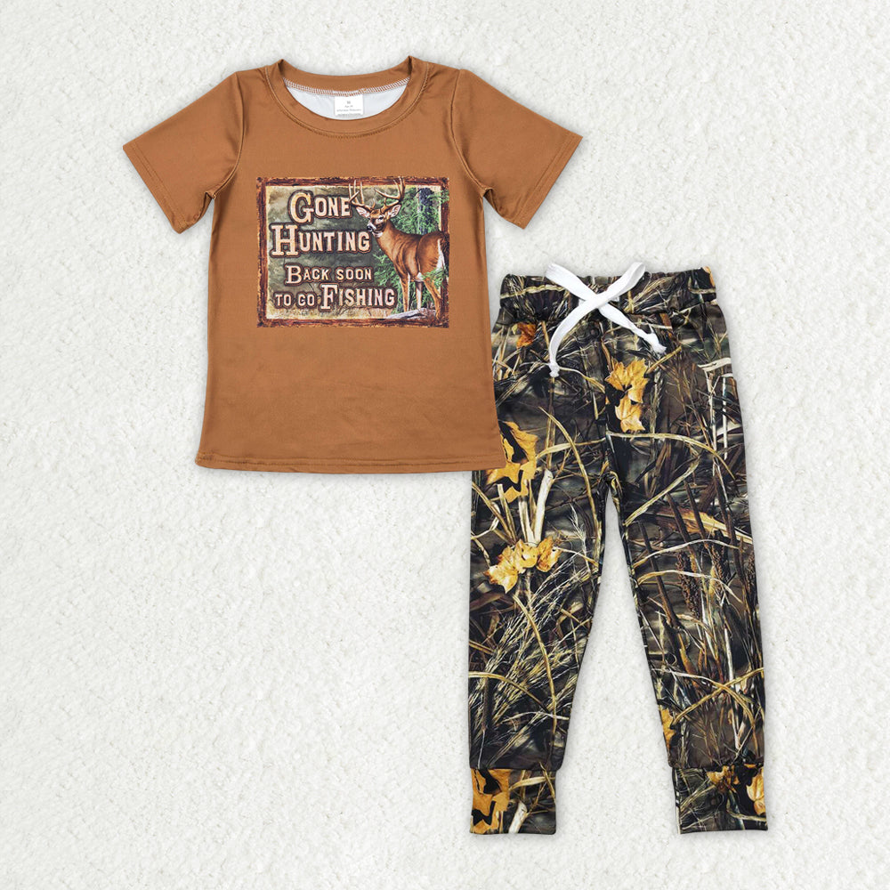 Baby Boys Hunting Deer Short Sleeve Tee Shirt Camo Pants Outfits Clothes Sets