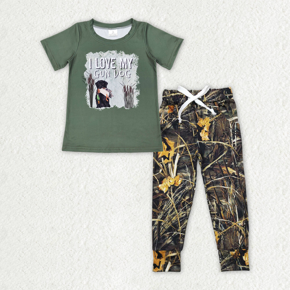 Sibling Baby Boys Short Sleeve Dogs Ducks Top Pants Hunting Pajamas Clothes Sets