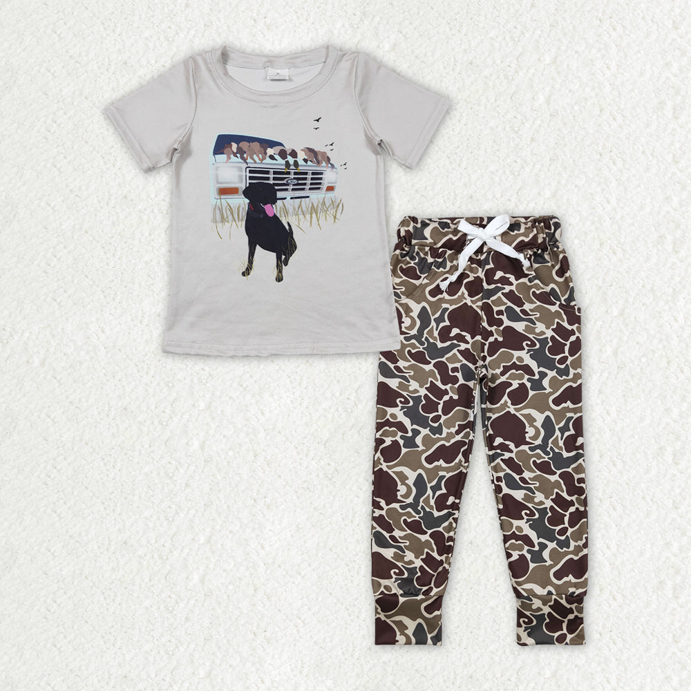 Sibling Baby Boys Short Sleeve Dogs Ducks Top Pants Hunting Pajamas Clothes Sets