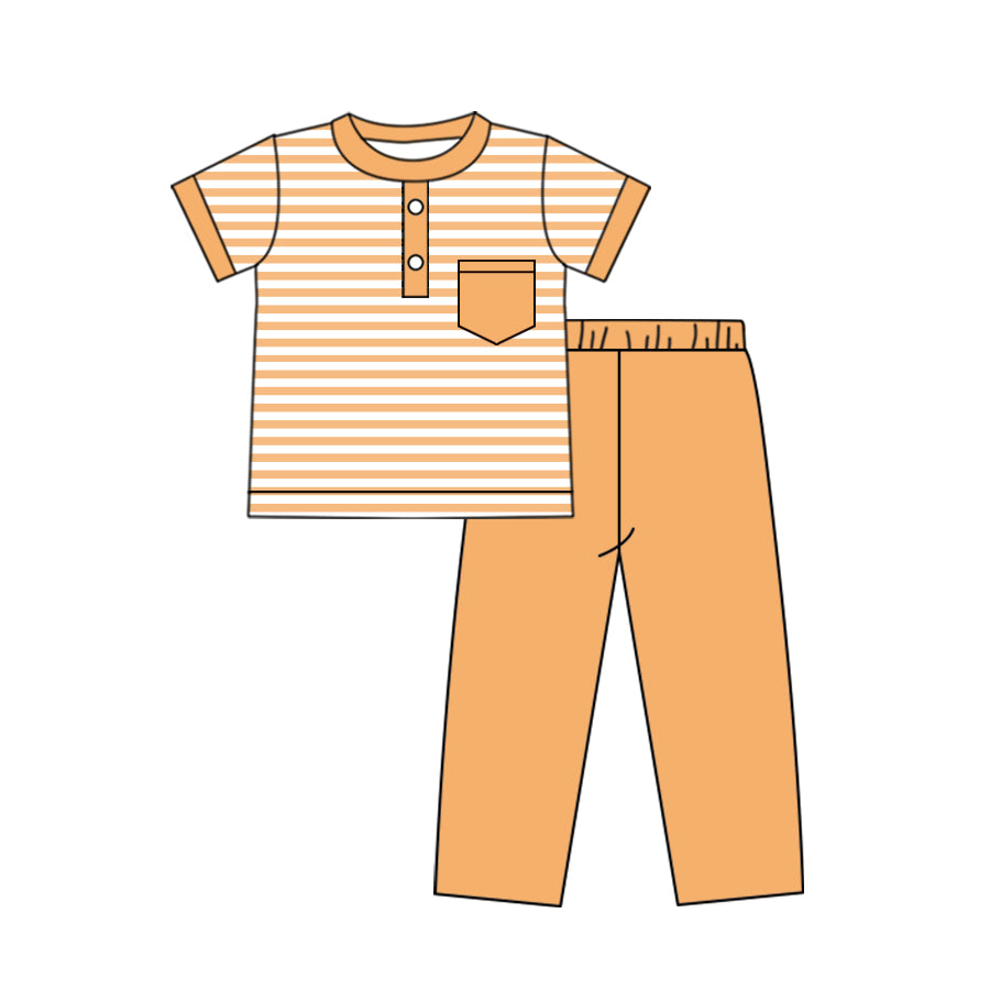 Baby Boys Orange Stripes Pocket Top Pants Clothes Sets Preorder